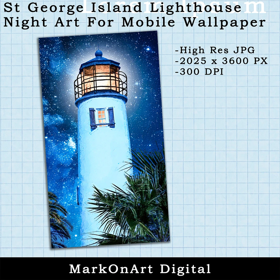 St George Island Lighthouse Night Art For Mobile Phone Wallpaper or Lock Screen | High Res for iPhone or Android Cellphones product image (2)