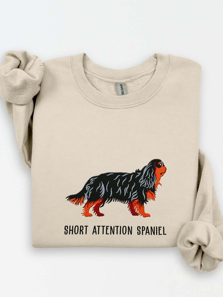 Short Attention Spaniel Sweatshirt (Embroidered) of a King Charles Spaniel(Black & Tan) product image (1)