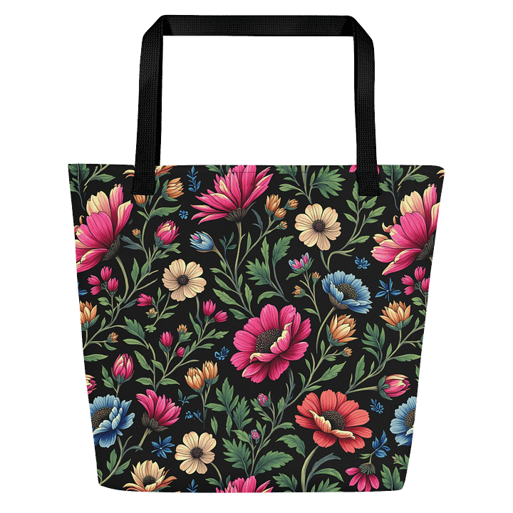 Women’s Floral Print Large Tote Bag – Black Flower Shoulder Bag product image (1)