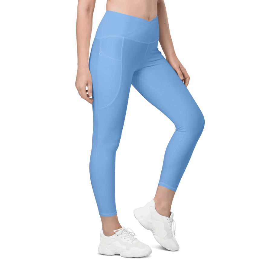 Plain Light Blue True Summer Women's High Waisted Premium Crossover Leggings with Pockets by Treasure Pie product image (1)