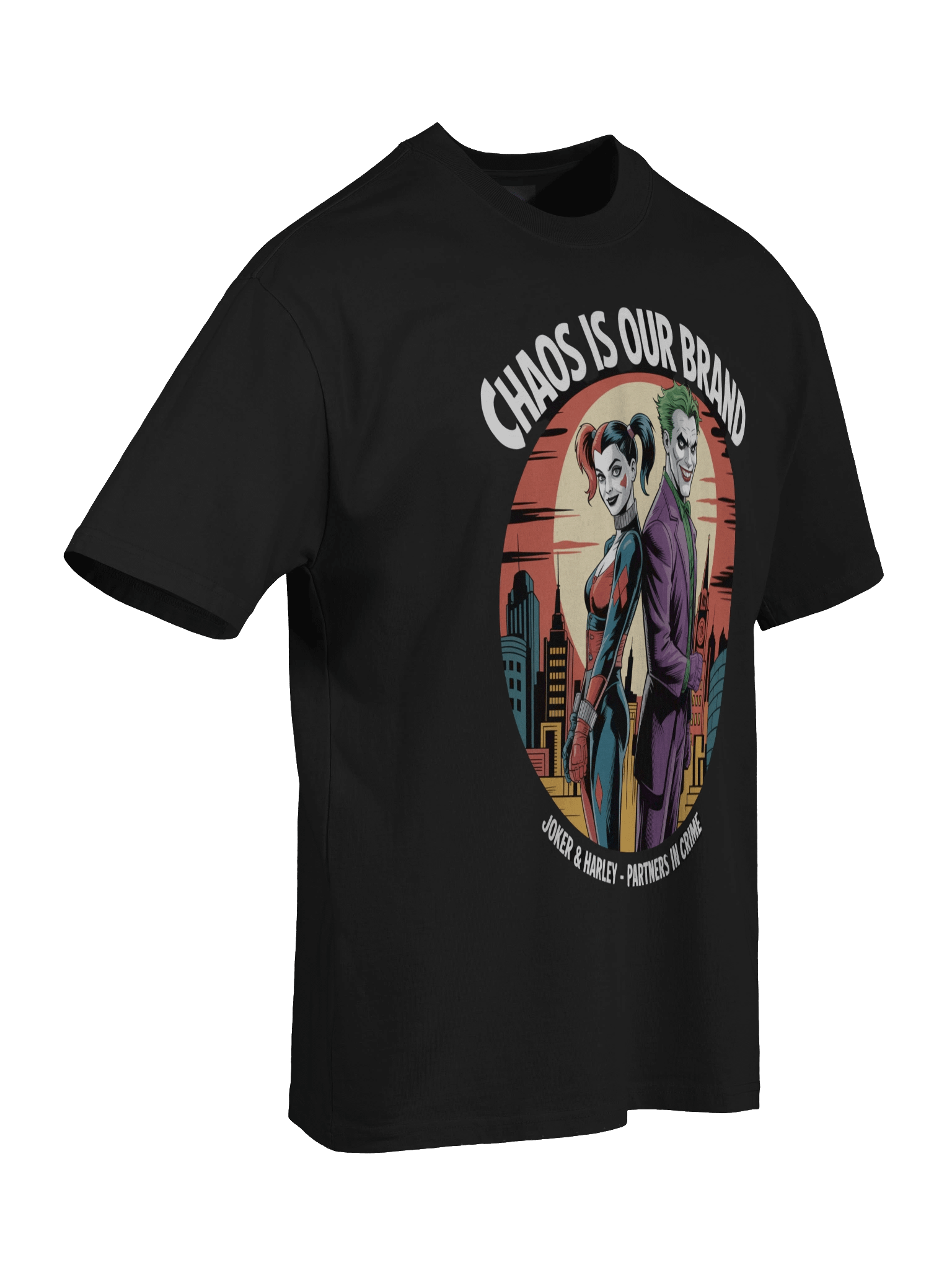 Chaos is Our Brand: Joker & Harley Gotham Twilight Partners Oversized Faded Unisex T-Shirt product image (8)