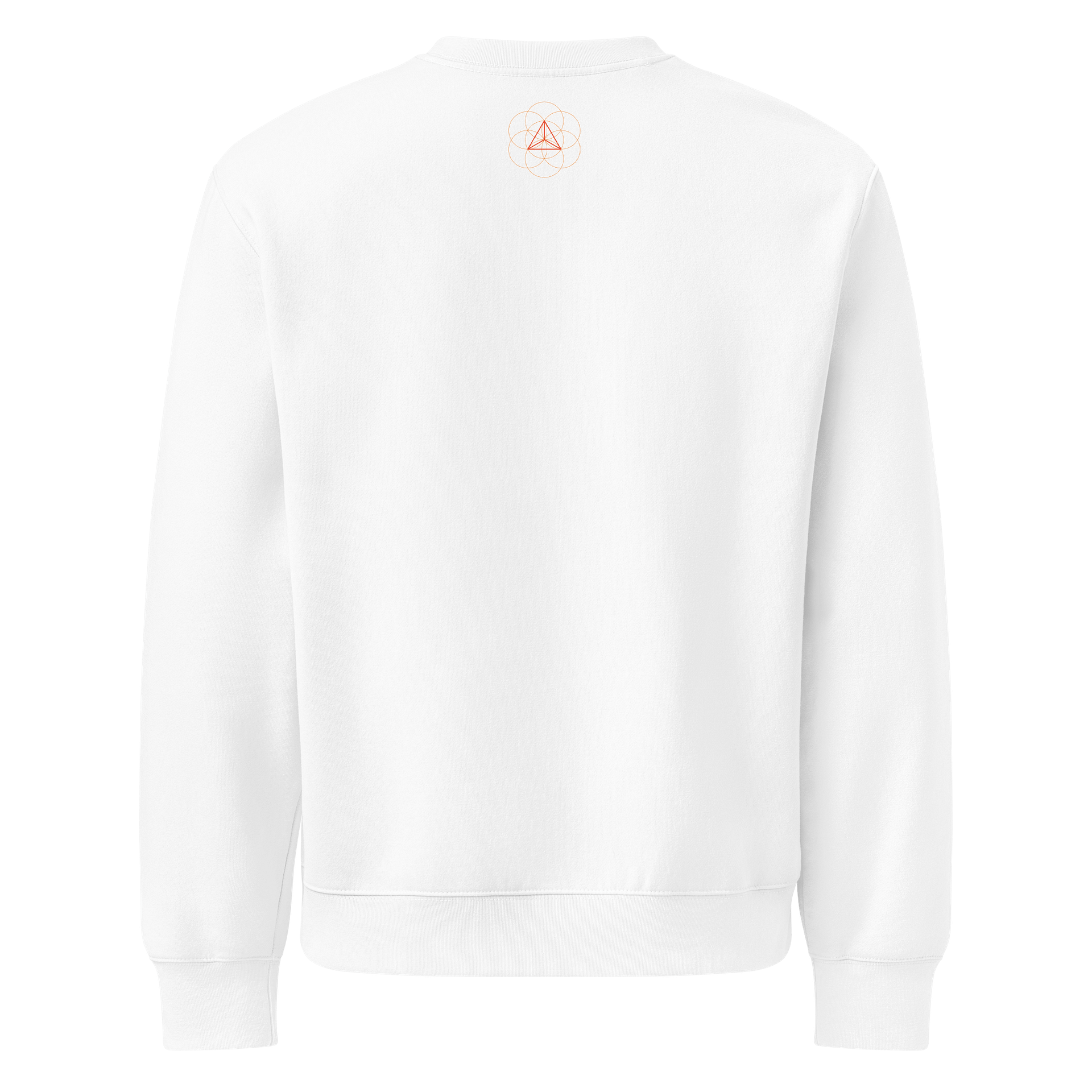 White Sweater – Red-Orange Tetrahedron (Centered Front & Upper Back Print) product image (2)