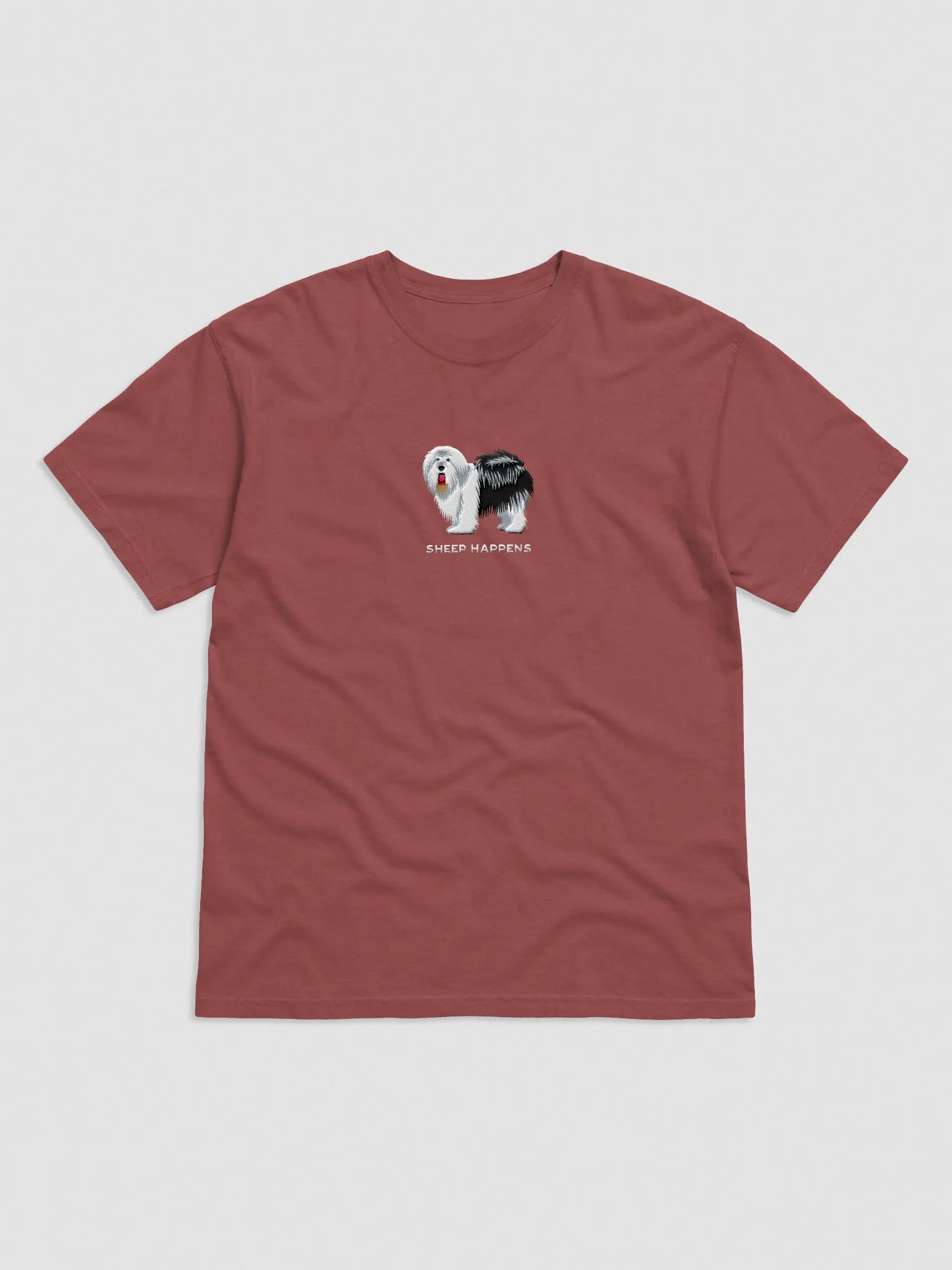 Sheep Happens T-Shirt(Embroidered) of an Old English Sheepdog(Black & White) product image (4)