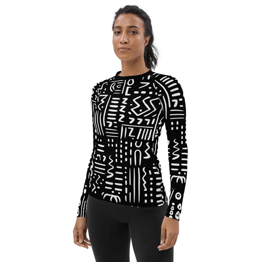 Dynamic Contrast: Black and White African Graphic Design All-Over Print Women's Rash Guard product image (4)