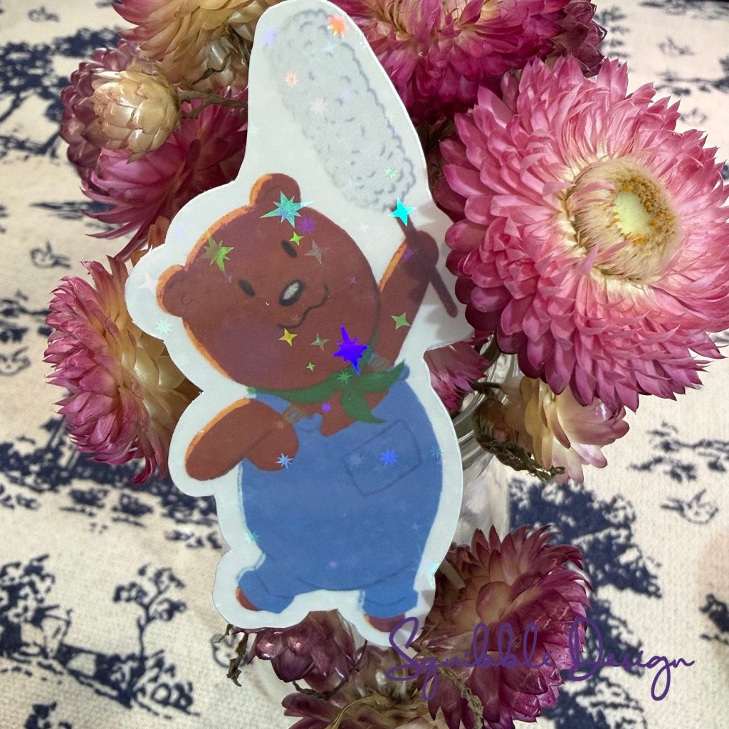 Holographic Vinyl Sticker - Cleaning Bear product image (1)