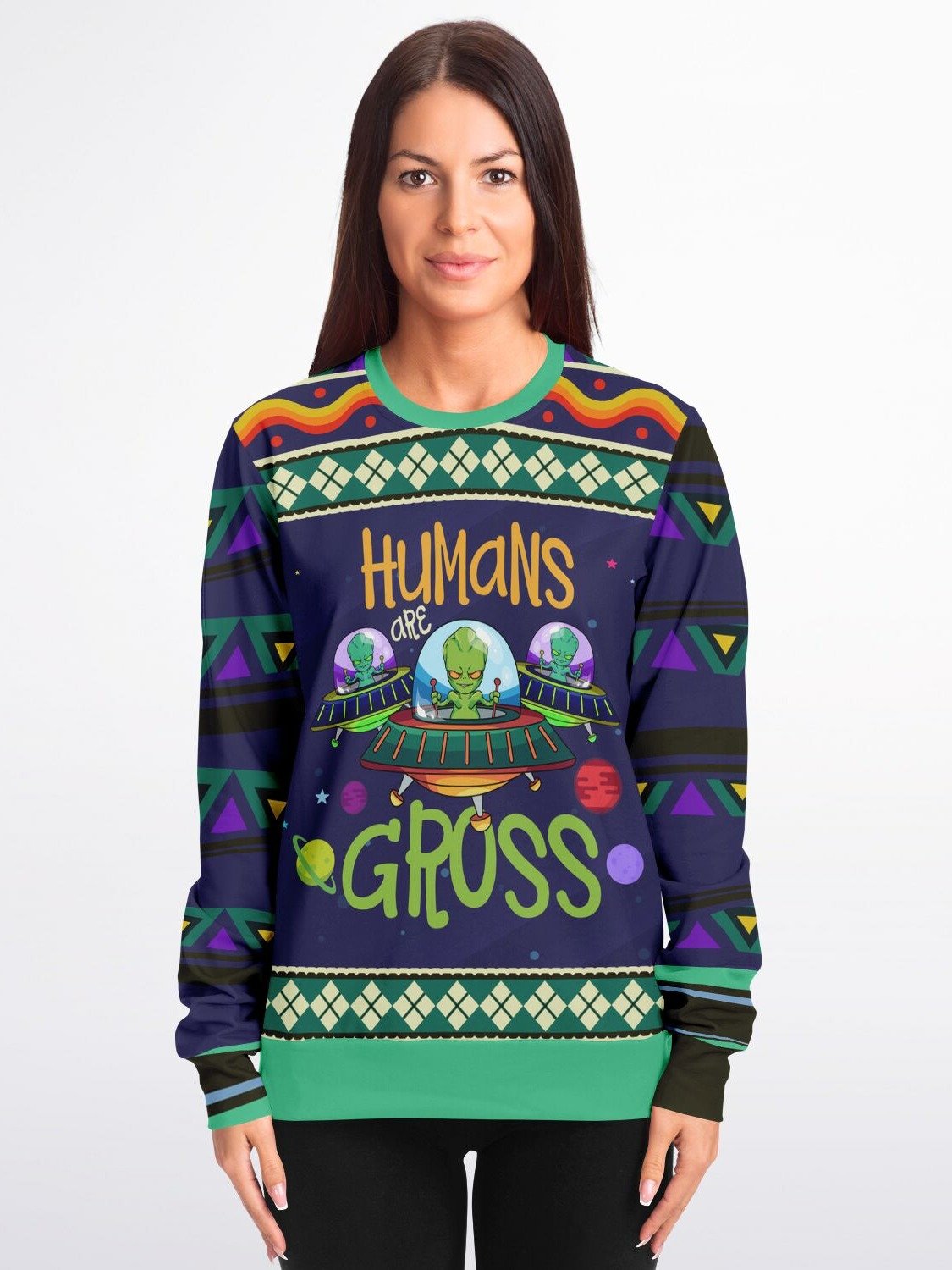 "Humans Are Gross" Alien Christmas Sweatshirt | Quirky Space-Themed Ugly Xmas Sweater | Offbeat Holiday Outfit product image (1)