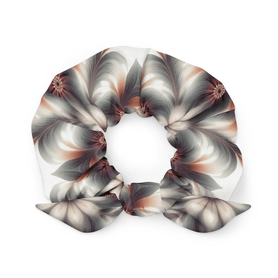 Hair Scrunchie - Geometric Floral Pattern in Pale Oranges and Greens product image (2)