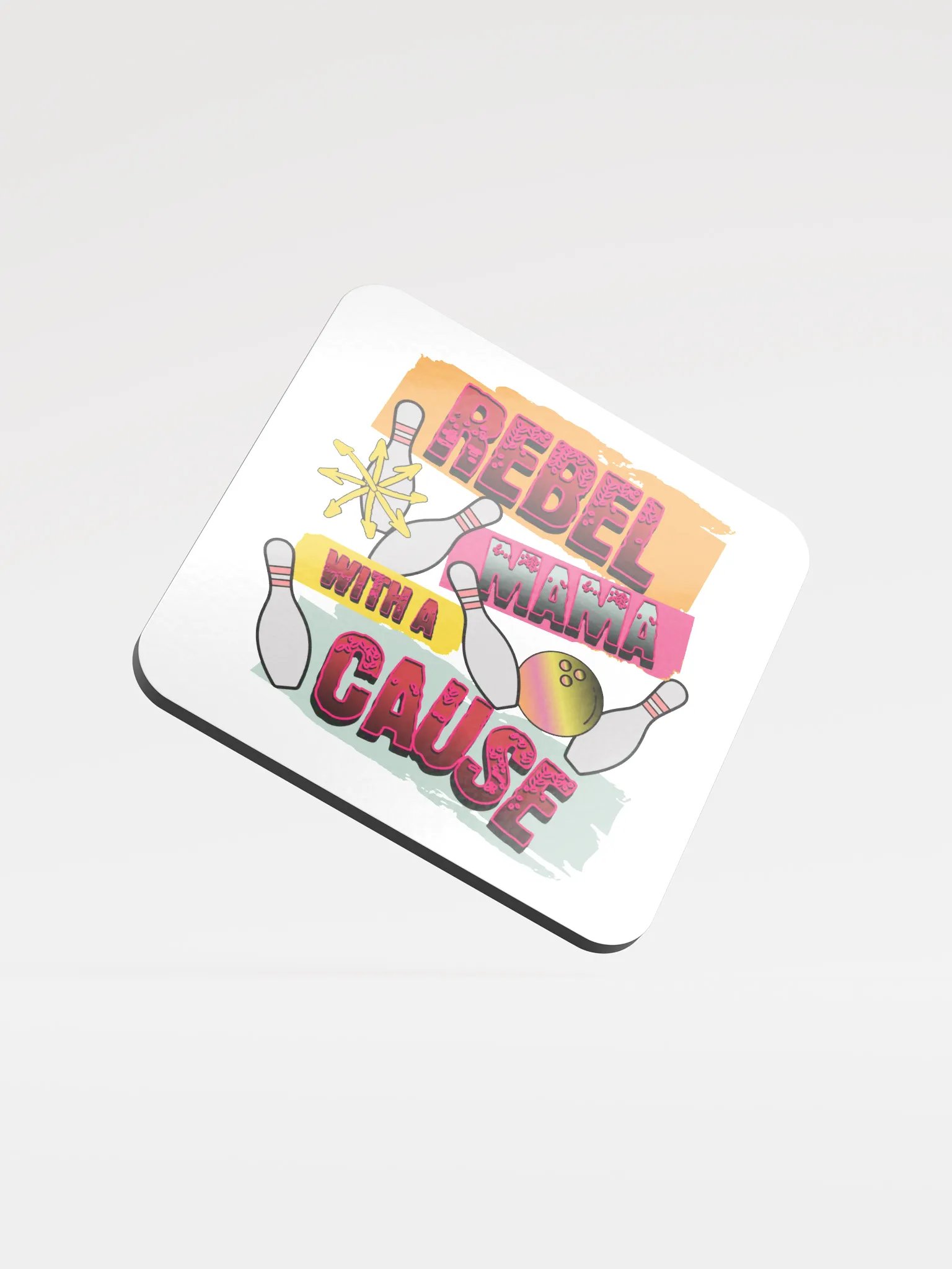 Rebel Mama With A Cause Bowling Glossed Cork Coaster product image (2)