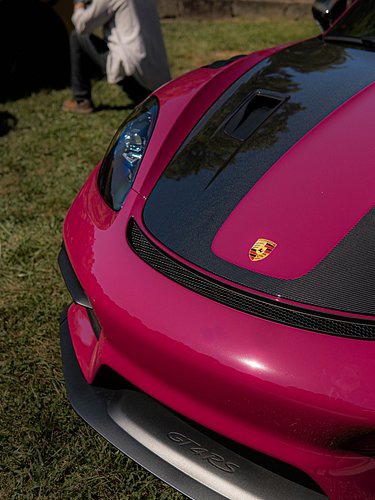 Porsche Cayman GT4RS - Ruby Star 
.
This color is so unique! I love the exposed carbon on the hood, the yellow accents on the...