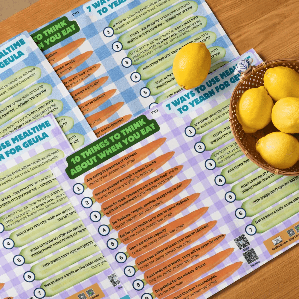 Placemat Set (4): 10 Things to think about when you Eat, 7 Ways to Yearn for Geula when you Eat product image (11)
