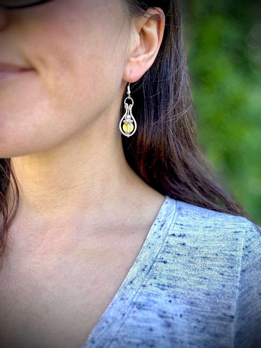 MFD-00232 | Prism of the Shore Earrings | Bubble Like Bead | Silver-Plated Wire & Sterling Silver Hooks | Handmade Jewelry by Monique Faella Designs™ product image (1)