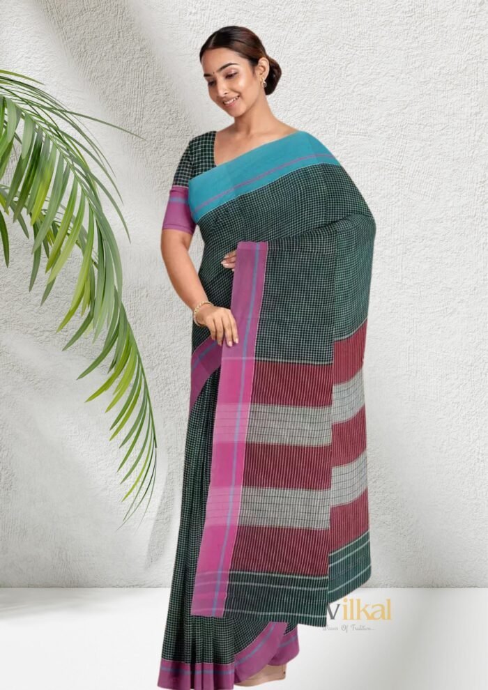 Pink Black Patted Anchu Saree product image (2)