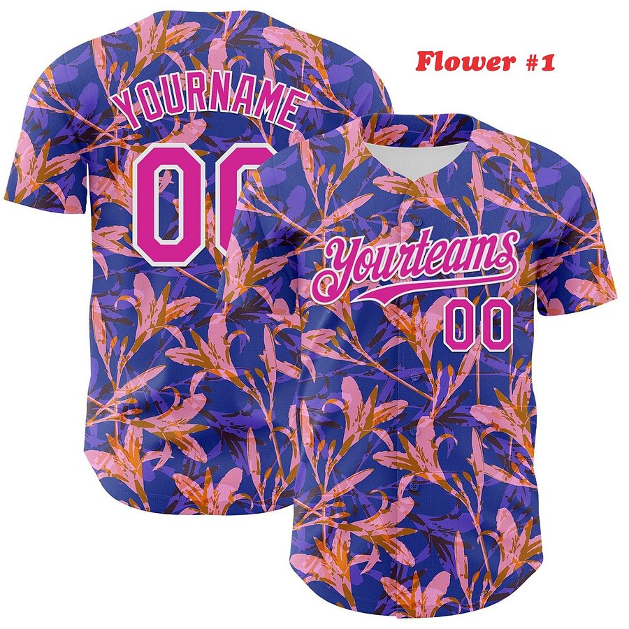Authentic Baseball Jersey, Custom Baseball Jersey, Personalized Sport Jersey, Hawaiian Colorful, Multi Beautiful Flower product image (187)