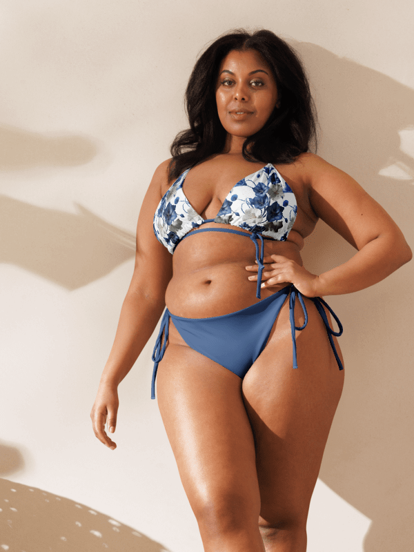 Blue Flowers Low Rise Cheeky String Bikini With Blue Bottoms product image (2)
