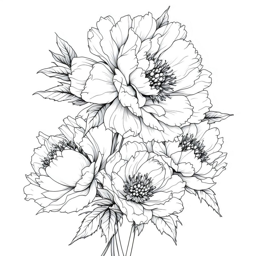 Bundle of 20 Pearl Peonies Illustration Digital Clipart - Elegant Floral Designs for Crafts, Invitations, and Decor product image (8)