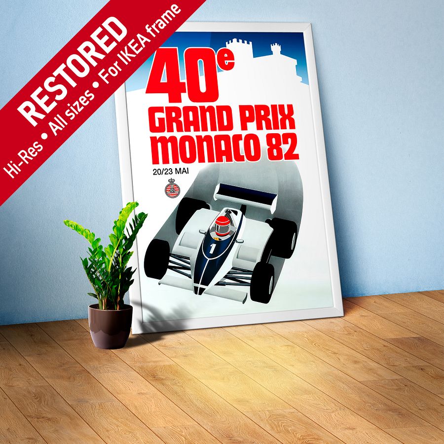 Monaco Vintage F1 Grand Prix, 1982 poster — Vintage Formula 1 poster, Monaco Grand Prix poster, retro travel poster product image (1)