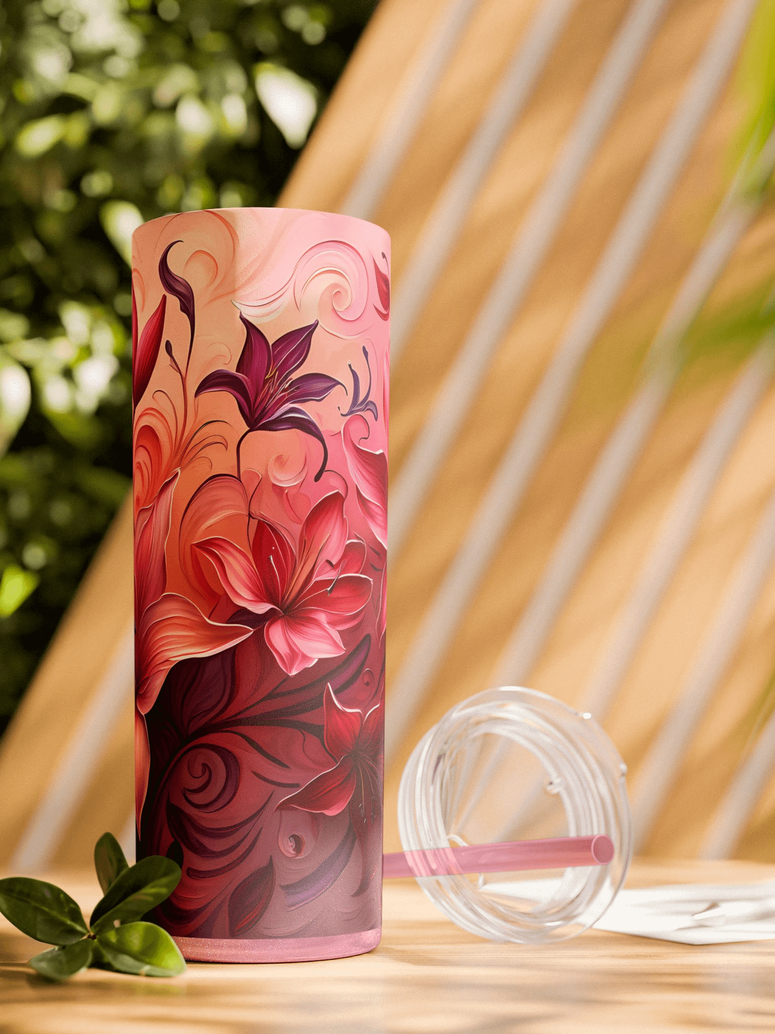 Pink Red Floral Tumbler Wrap PNG for 20oz Skinny | 9.3x8.2 Sublimation Design | Instant Download | Mother's Day Gift Wrap product image (3)