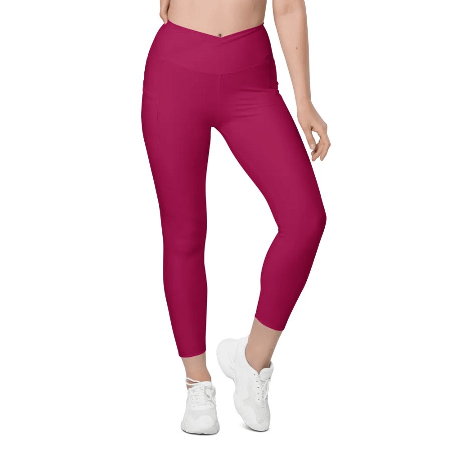 Plain Dark Red Light Summer Women's High Waisted Premium Crossover Leggings with Pockets by Treasure Pie product image (2)