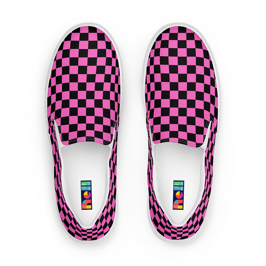Pink Checkerboard Women's Slip-Ons Canvas Shoes product image (1)