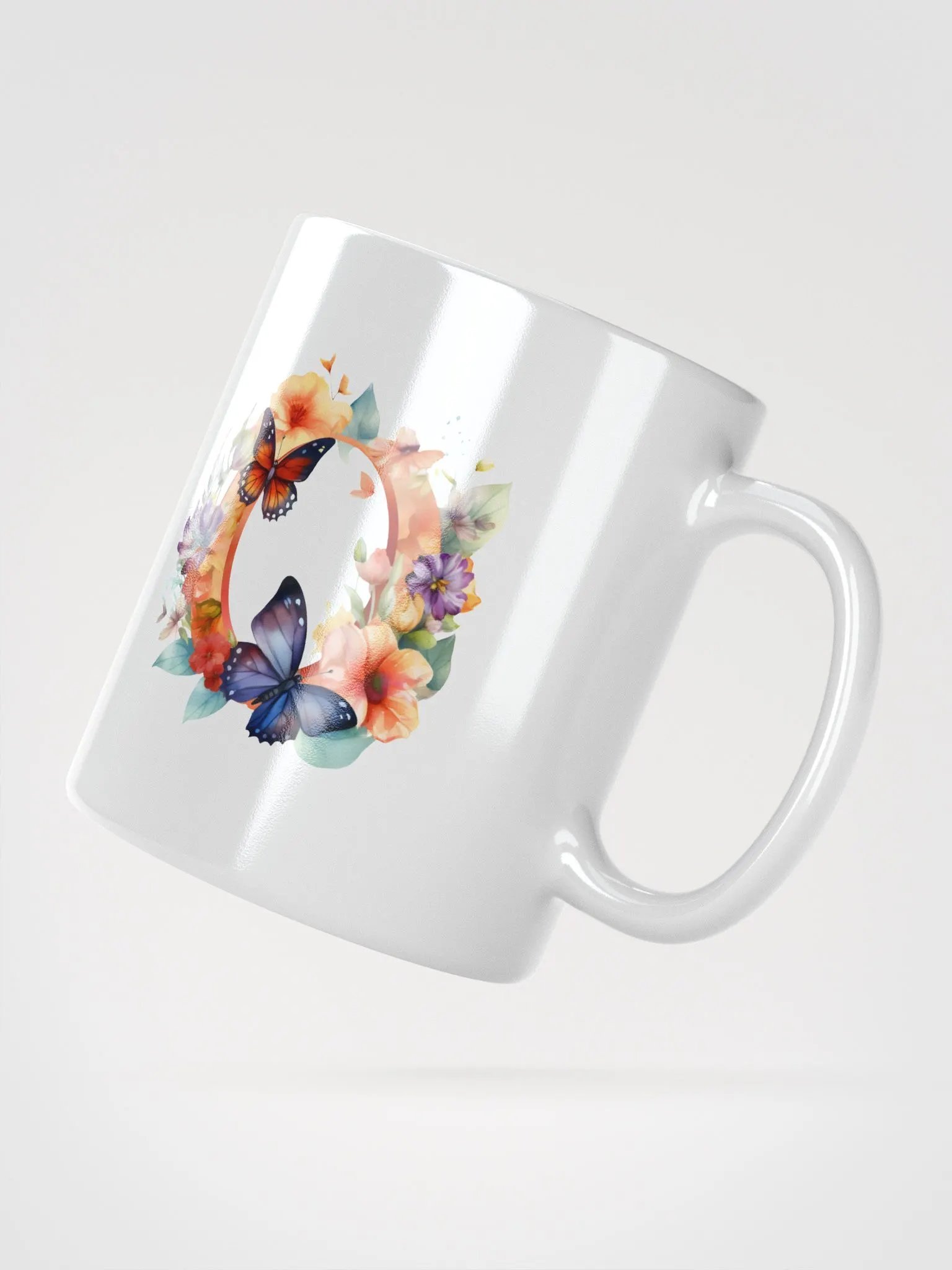 Letter O Monogram Floral Fantasy White Glossy Mug product image (6)
