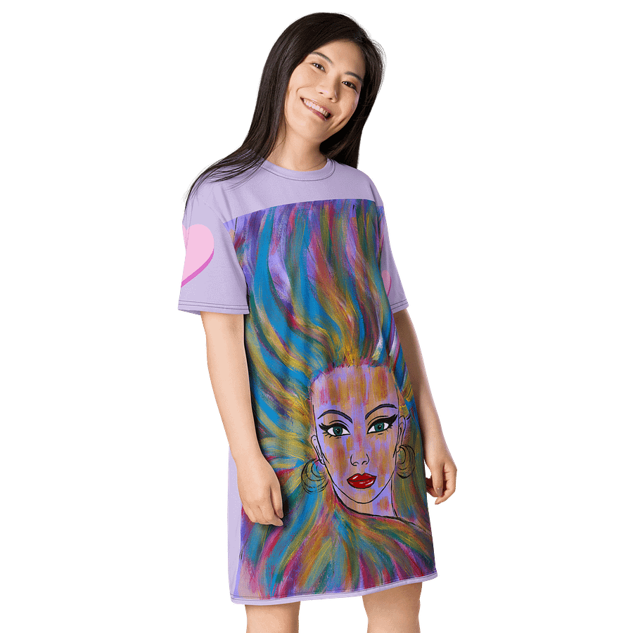 Girl with the colorful hair (art by Dina R.) acrylic painting picture - T-Shirt Dress product image (4)