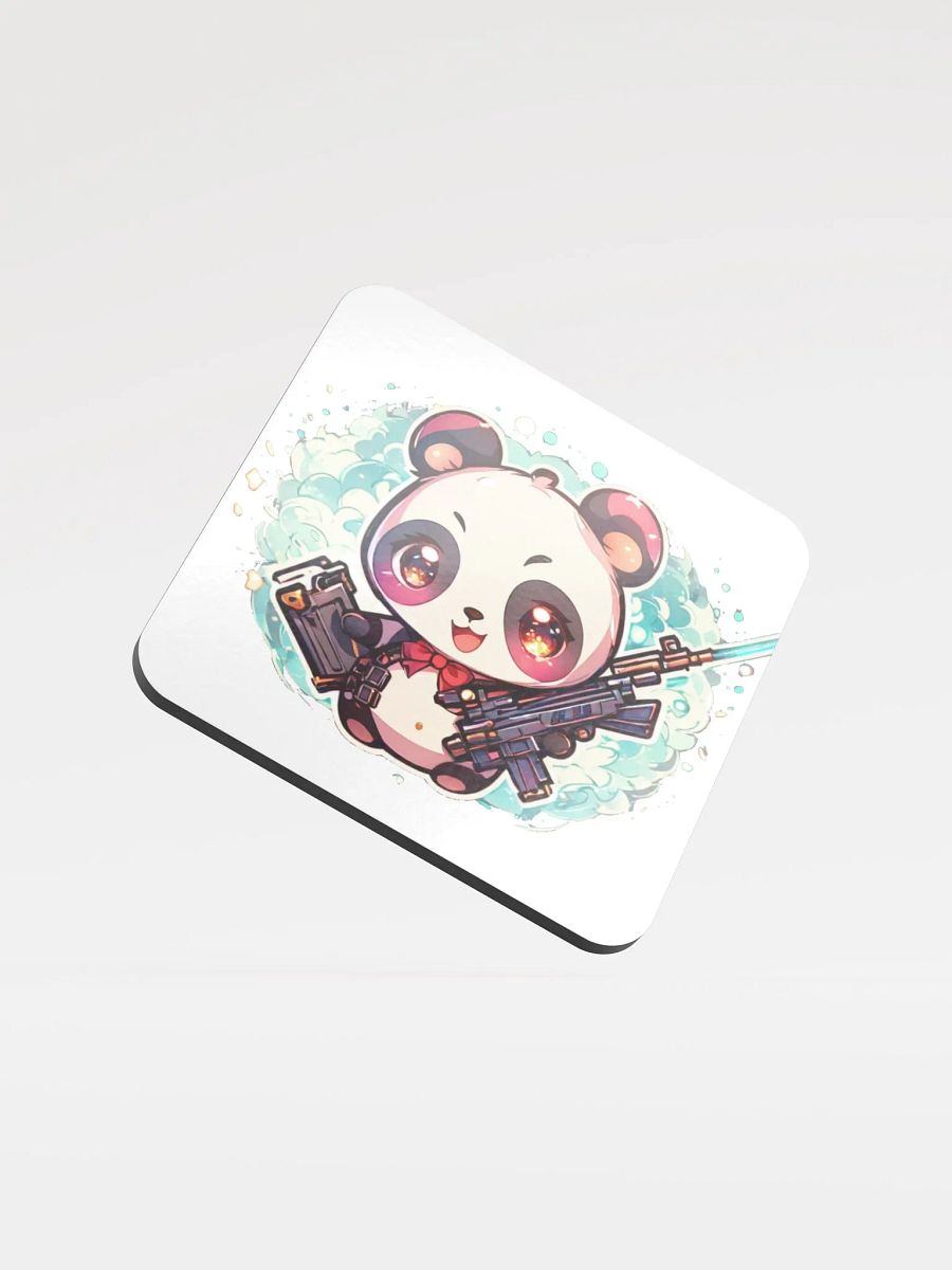 Chibi Panda Gunner Glossed Cork Coaster product image (1)