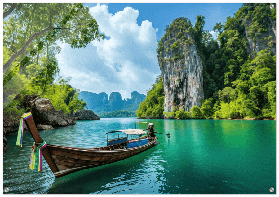 GREENISH WATER AND BOAT GLOSSY ACRYLIC PRINT product image (1)