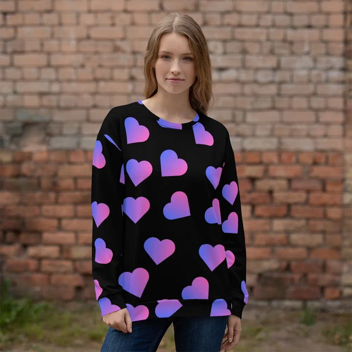 Love Pattern Pink Hearts on Black Background Unisex Sweatshirt product image (1)