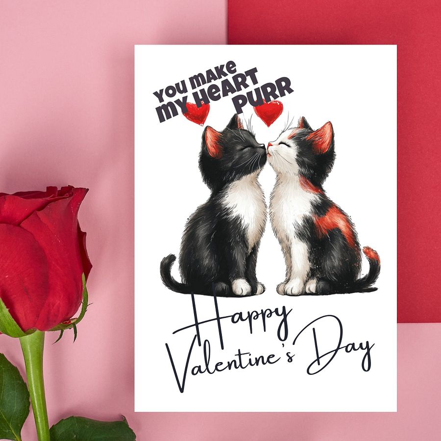 Printable Valentine's Card You Make My Heart Purr Two Kissing Cats product image (6)