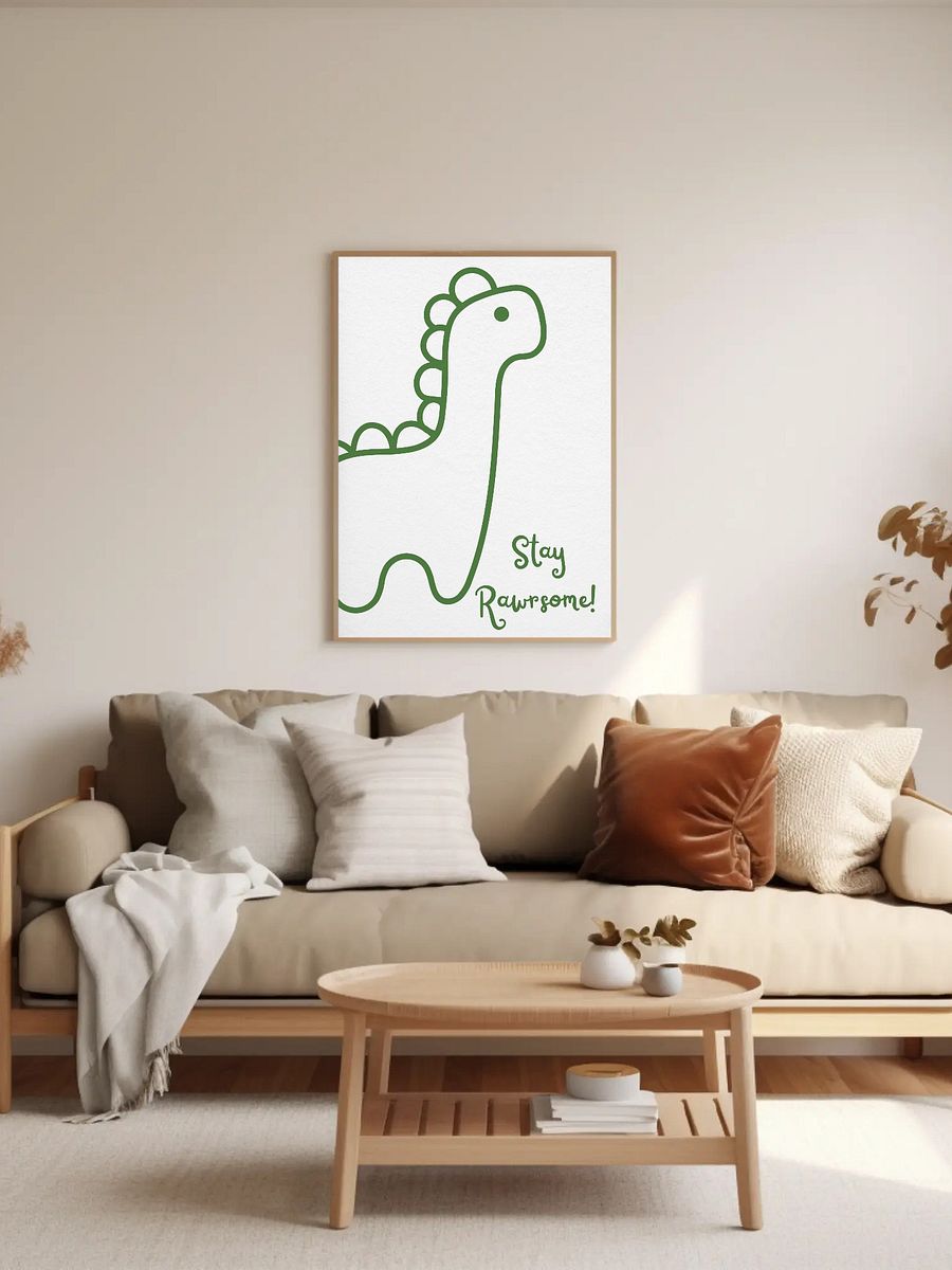 Stay Rawsome Dinosaur Wall Art - Cute Minimalist Dino Print, Motivational Kids Room Decor, Fun Nursery Poster, Playroom Dinosaur Art product image (4)