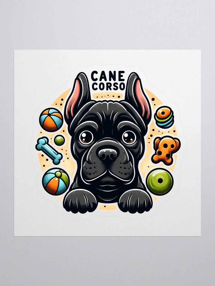 Black Cane Corso Surrounded by Toys Sticker – Fun Dog Lover Decal product image (1)