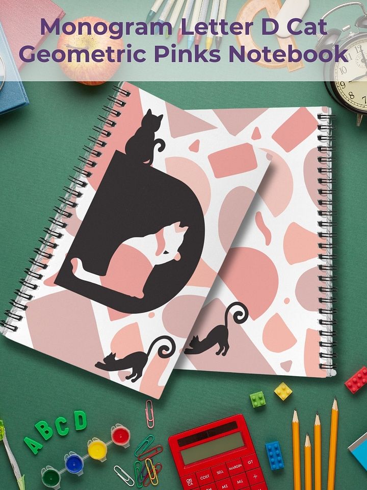 Monogram Letter D Cat Lover Geometric Pinks Notebook product image (1)