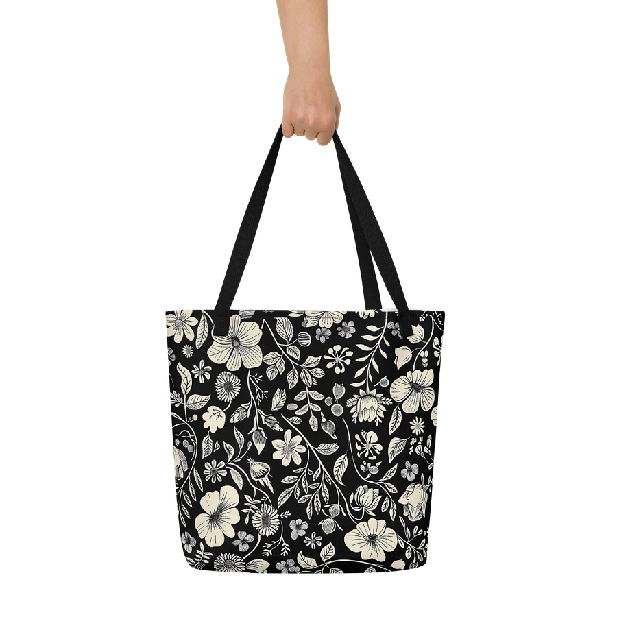 Tote Bag: Elegant Floral Pattern Black and White Chic Style product image (9)