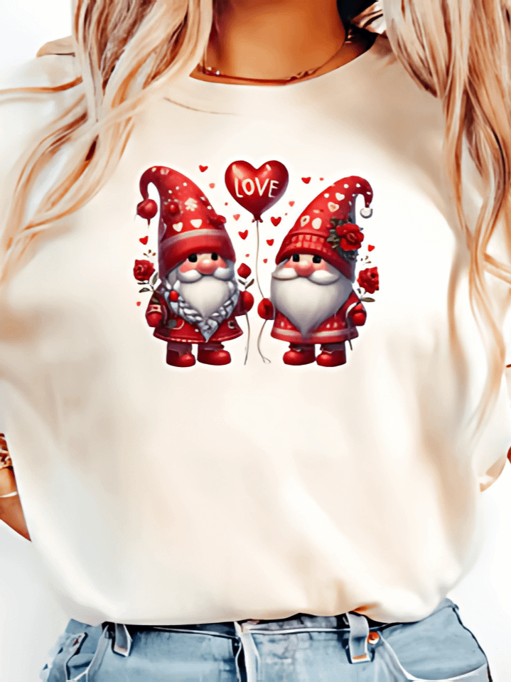 Cute Valentine Gnomes T-Shirt PNG – Red Gnomes with Hearts Design for Women – Adorable Valentine’s Day Gift – Instant Download (300 DPI) product image (1)