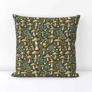 Seamless Pattern - Golden Mushrooms on Dark Green product image (5)