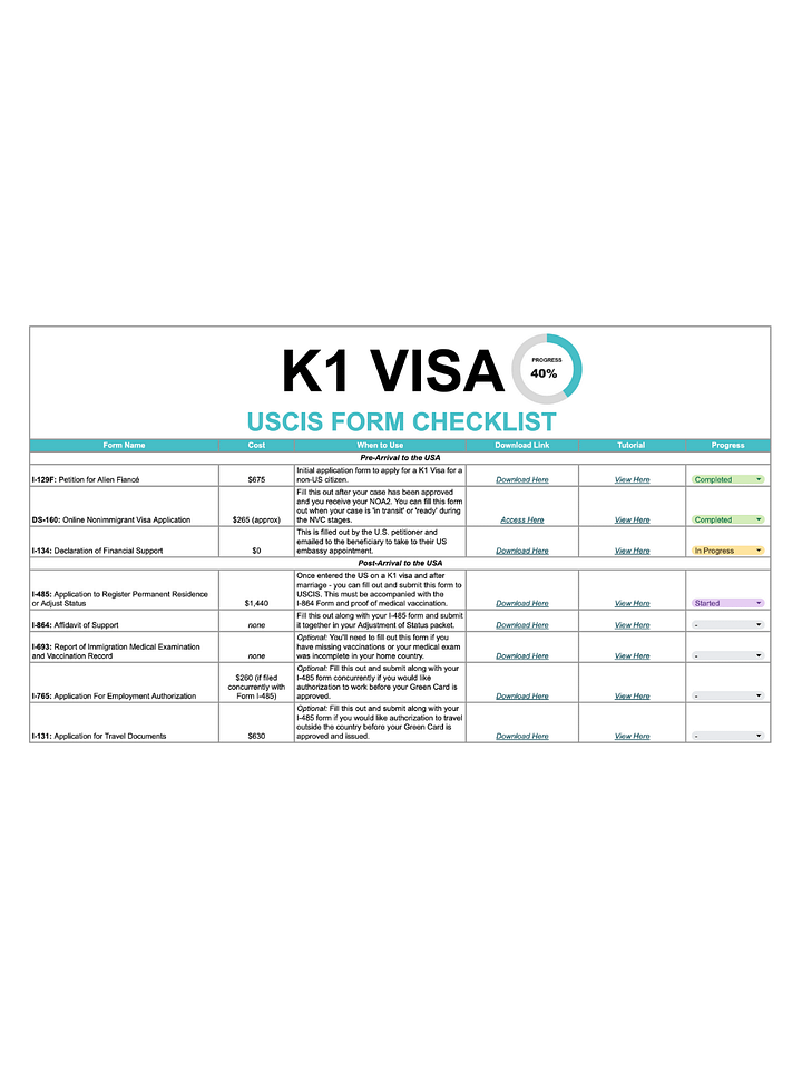 K1 Visa USCIS Form Checklist product image (1)