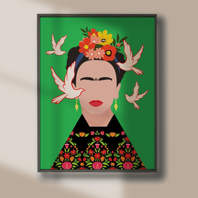 Frida Kahlo with Birds Folk Art Illustration Colorful Poster product image (4)