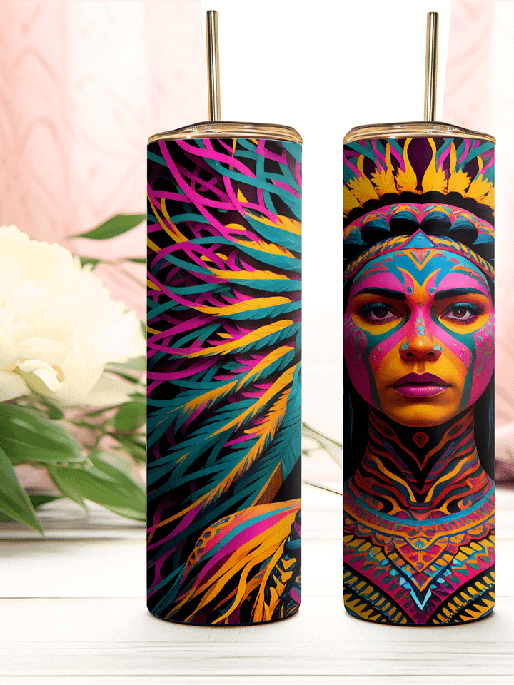 Vibrant Warrior Spirit, Yellow, Red, Blue, Pink Stainless Steel Tumbler product image (1)