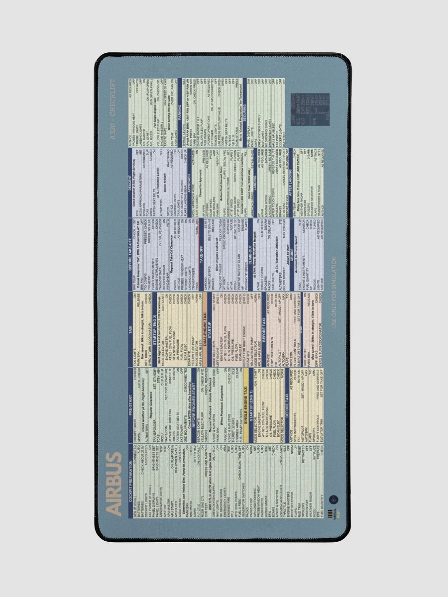 A320 Keyboard & Mouse Mat – Flight Checklist & Speed Guide product image (2)
