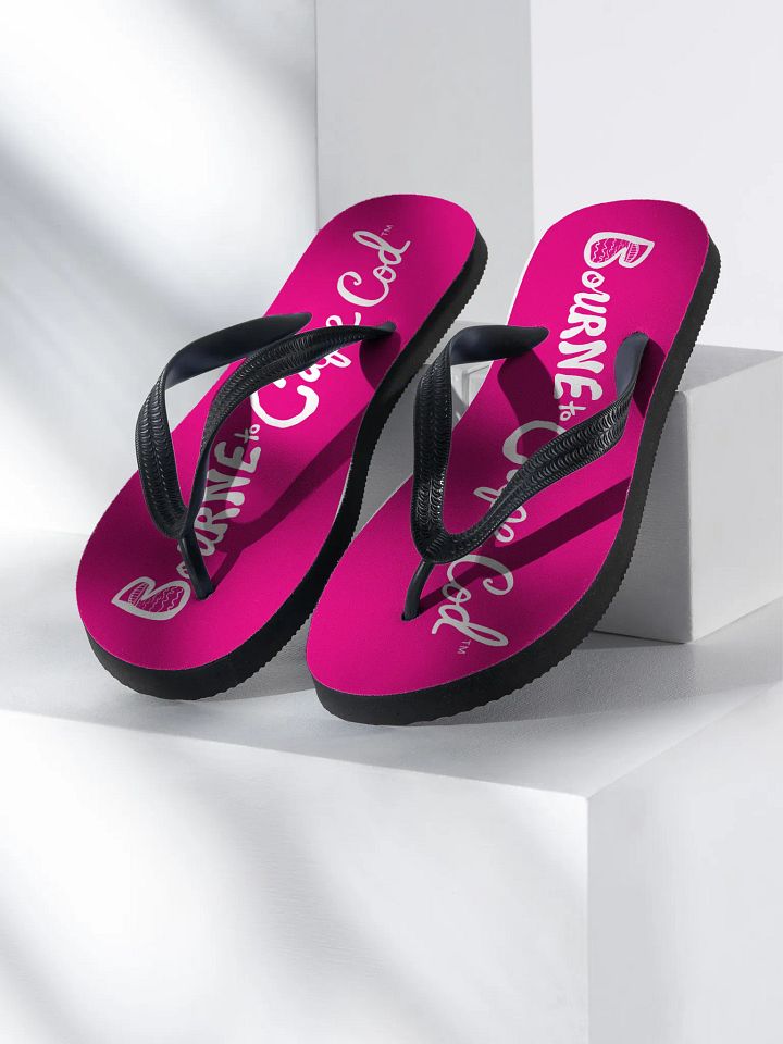 BOURNE to Flip Flop™ | Cape Cod Vibes for Your Soles | Horizontal Logo Sandals | White Logo on Vibrant Pink product image (1)