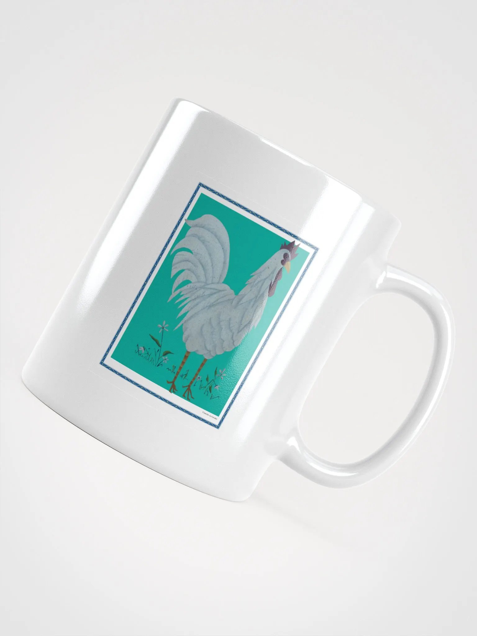 White Glossy Mug with Chicken and Green background product image (4)
