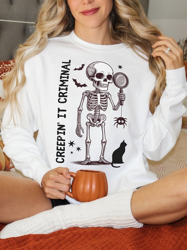 Creepin’ It Criminal Halloween Sweatshirt for True Crime Lovers - Light product image (1)