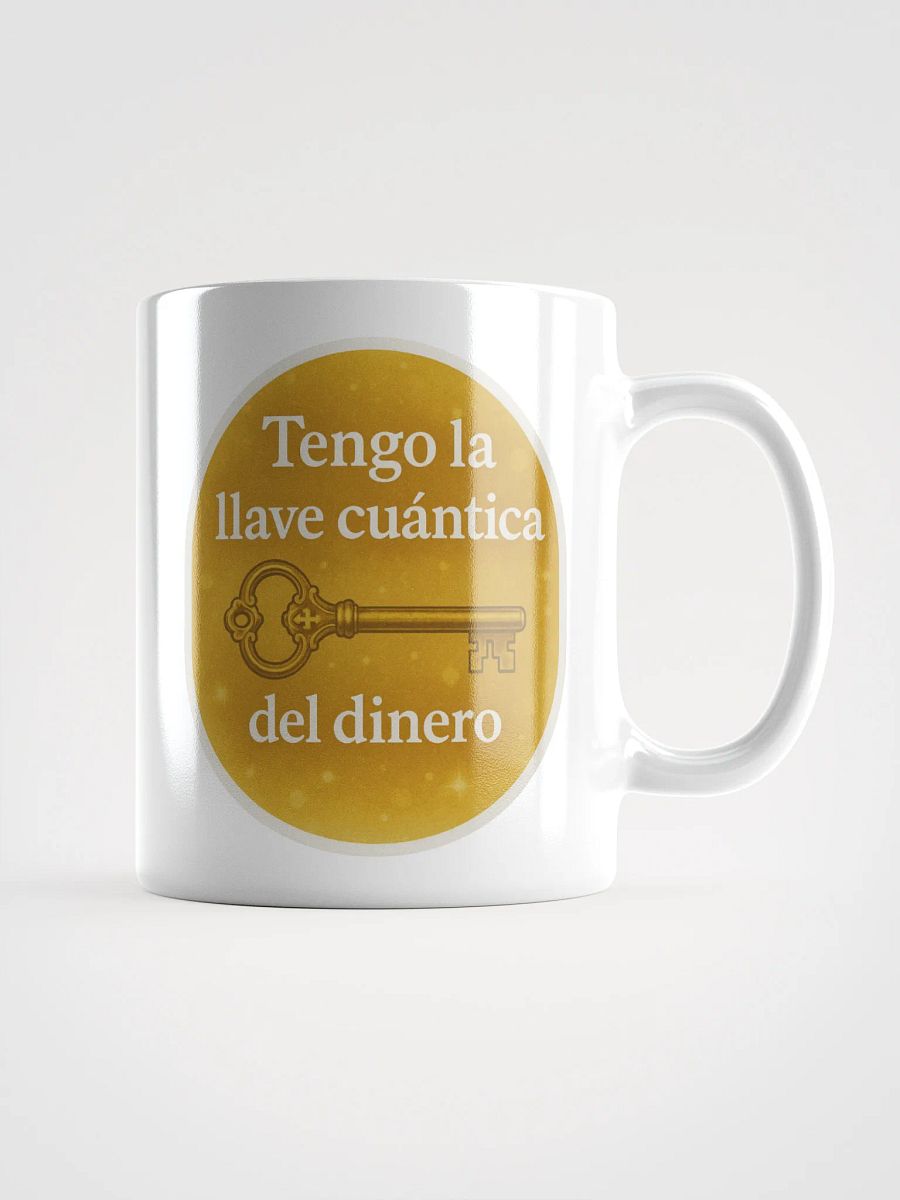 Taza blanca brillante con Llave Cuántica del Dinero product image (3)