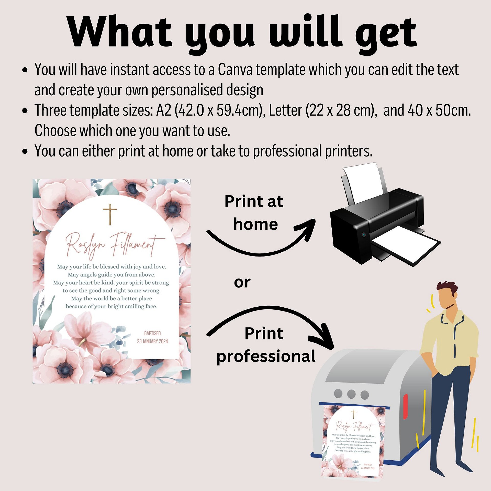 Pink Floral Arch Border Baptism Canva Template product image (3)