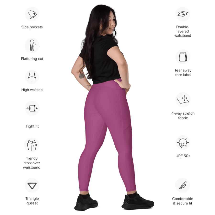 Plain Plum Purple True Summer Women's High Waisted Premium Crossover Leggings with Pockets by Treasure Pie product image (12)