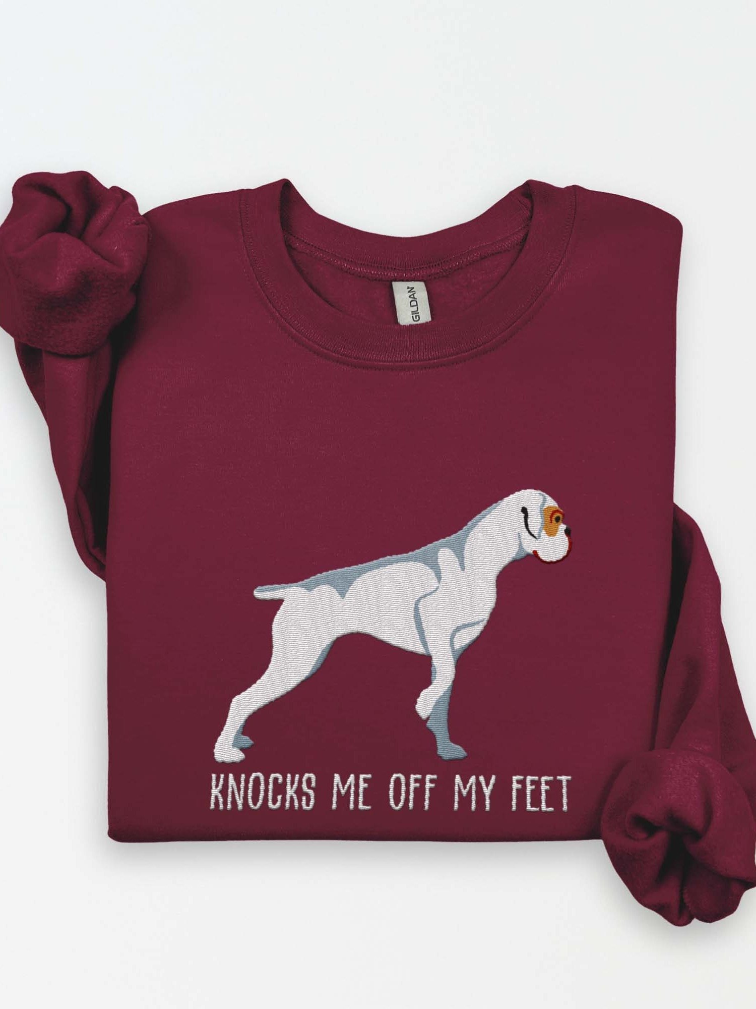 Knocks Me Off My Feet Sweatshirt (Embroidered) of a Boxer(White) product image (1)