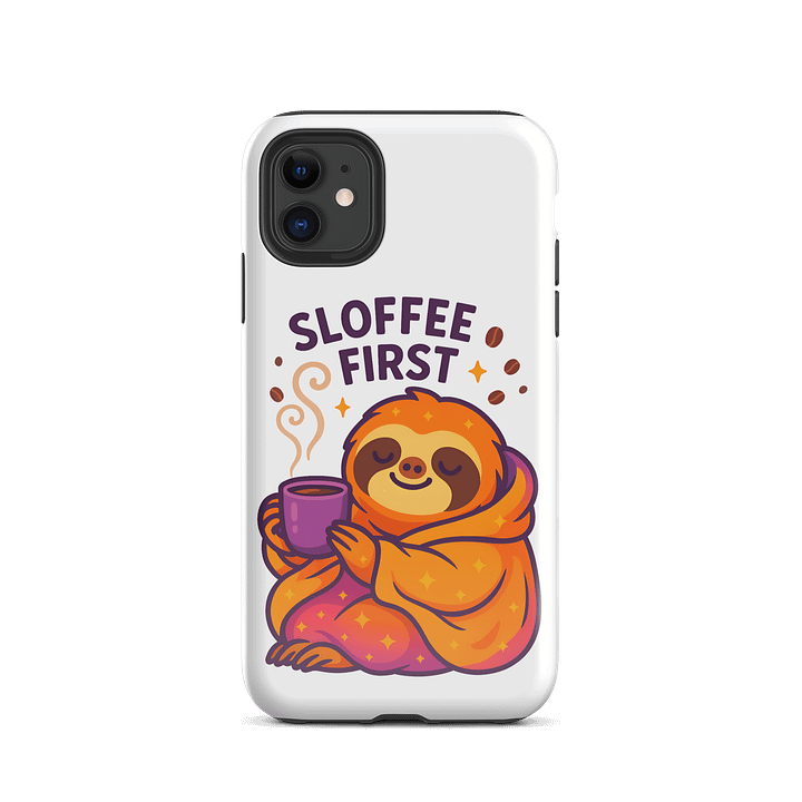 Sloffee First – Funny Sloth iPhone Case | Coffee Lover Tough Phone Case – Sloths Having Snacks Collection product image (2)