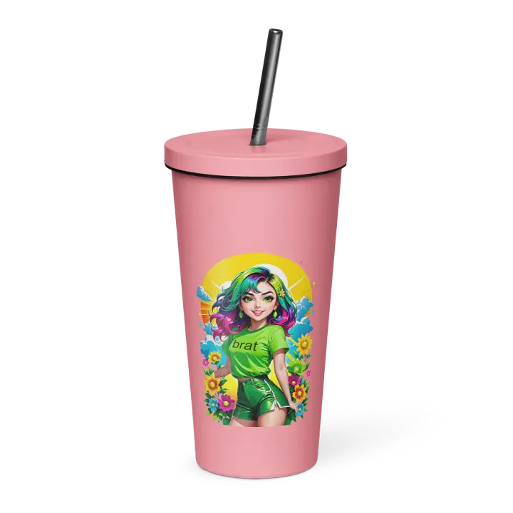 Brat 20 oz Tumbler Cup - Pink - Insulated Tumbler with a Straw v3 product image (1)