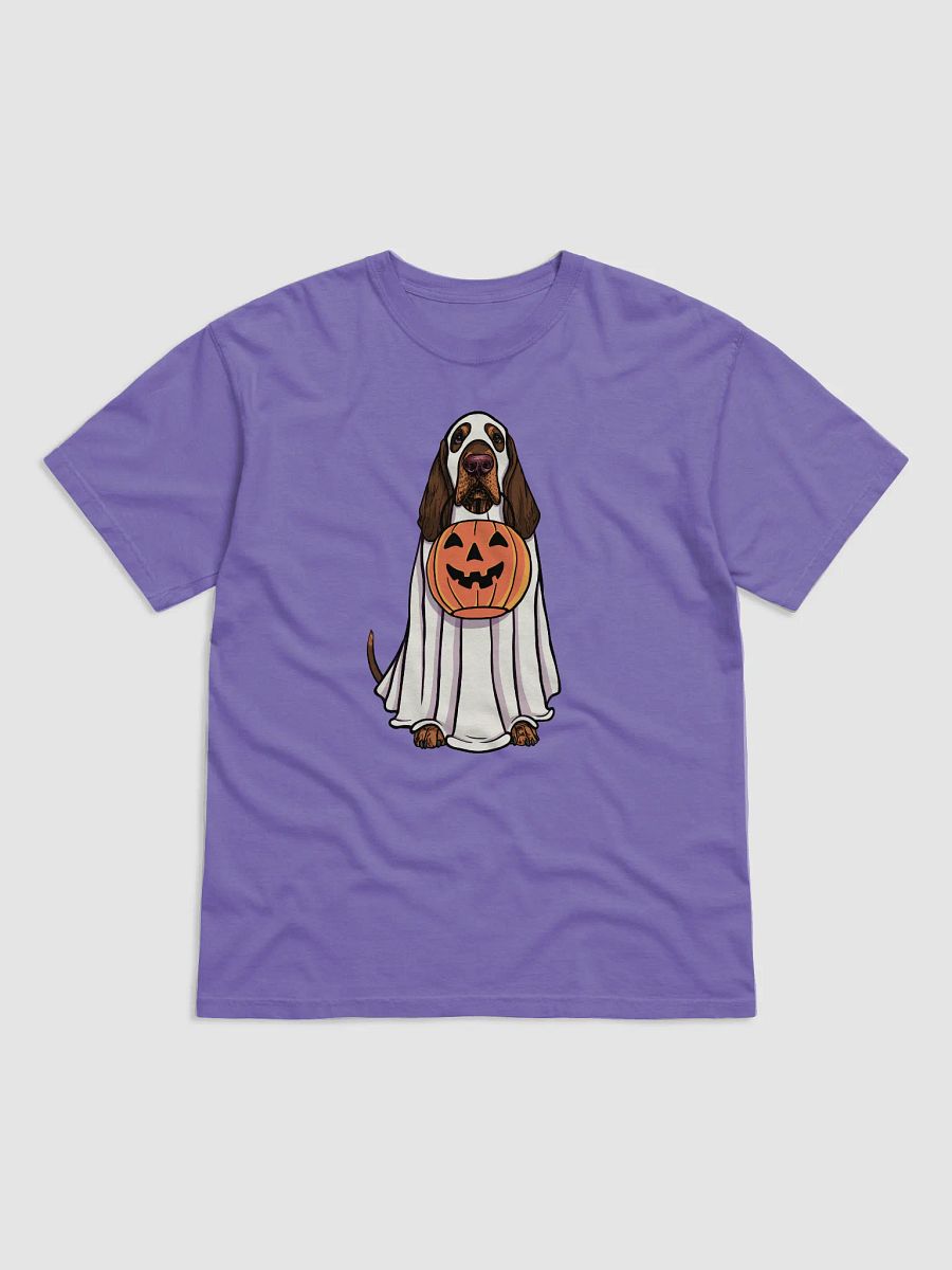Funny Halloween Bloodhound(Red & Tan) T-Shirt | Funny Bloodhound Wearing a Ghost Costume and Holding a Pumpkin Basket product image (27)