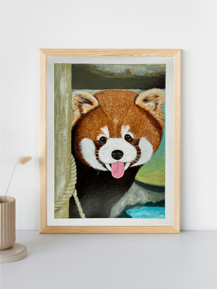 Peek-A-Boo Red Panda Painting – Original Acrylic Wildlife Art product image (2)